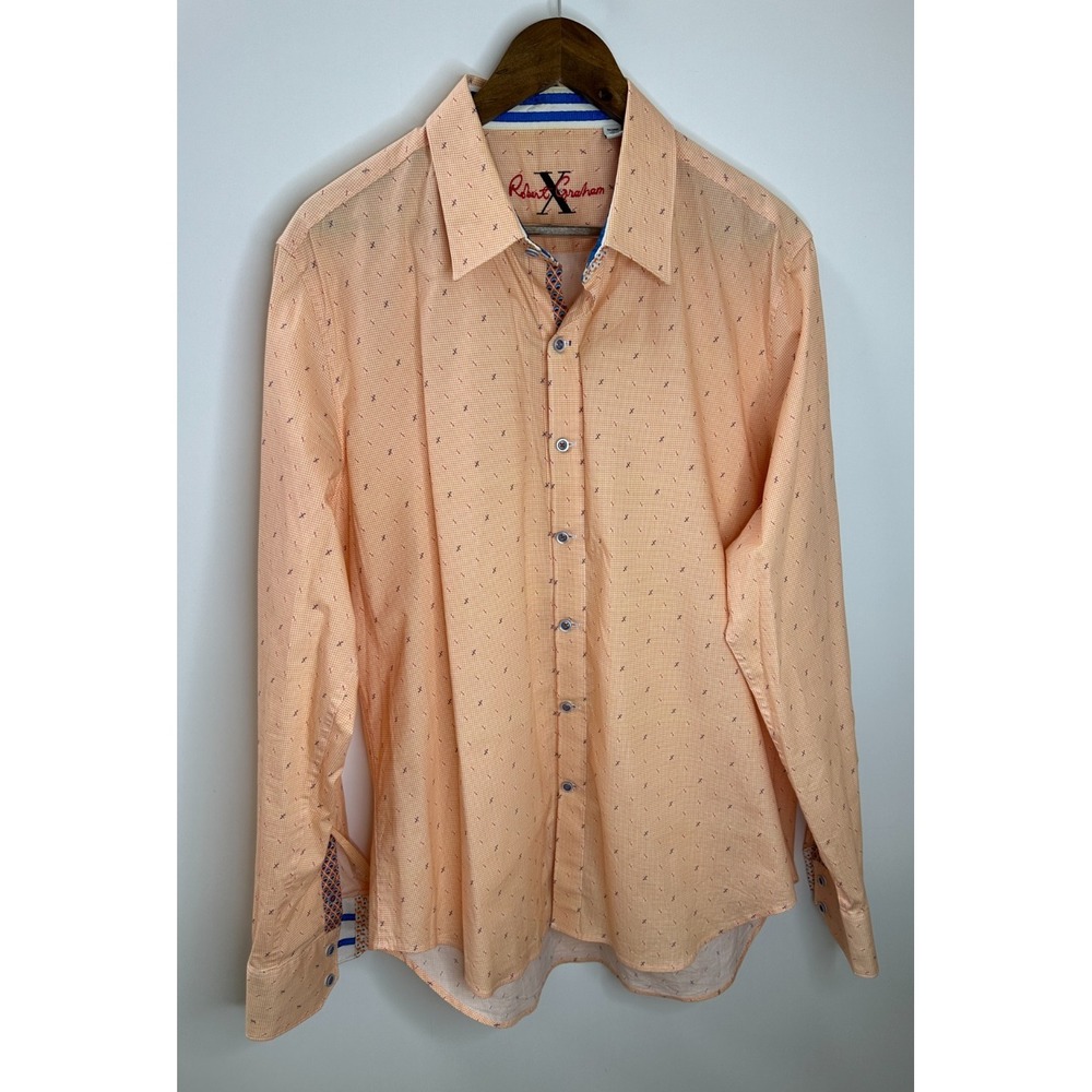Robert Graham X Collection Orange Geometric Print Shirt XL Button LS Flip Cuff - Picture 2 of 16
